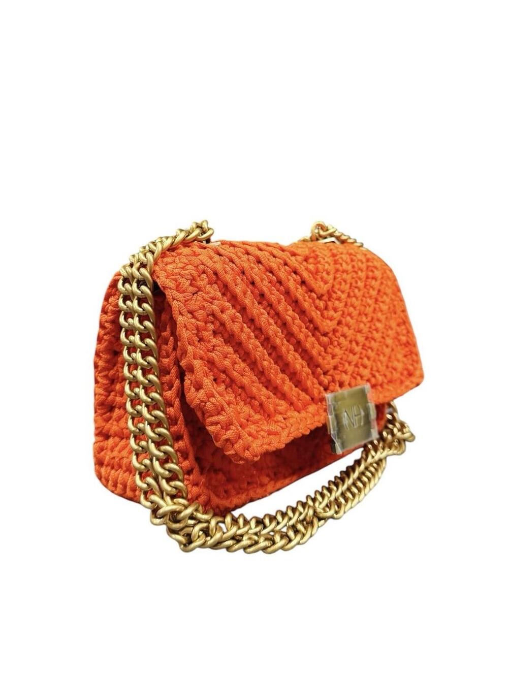 (RB) $212 Retail Noam Hazan Orange Crocheted Knitted Double-Mixed Yarn Handbag View 2
